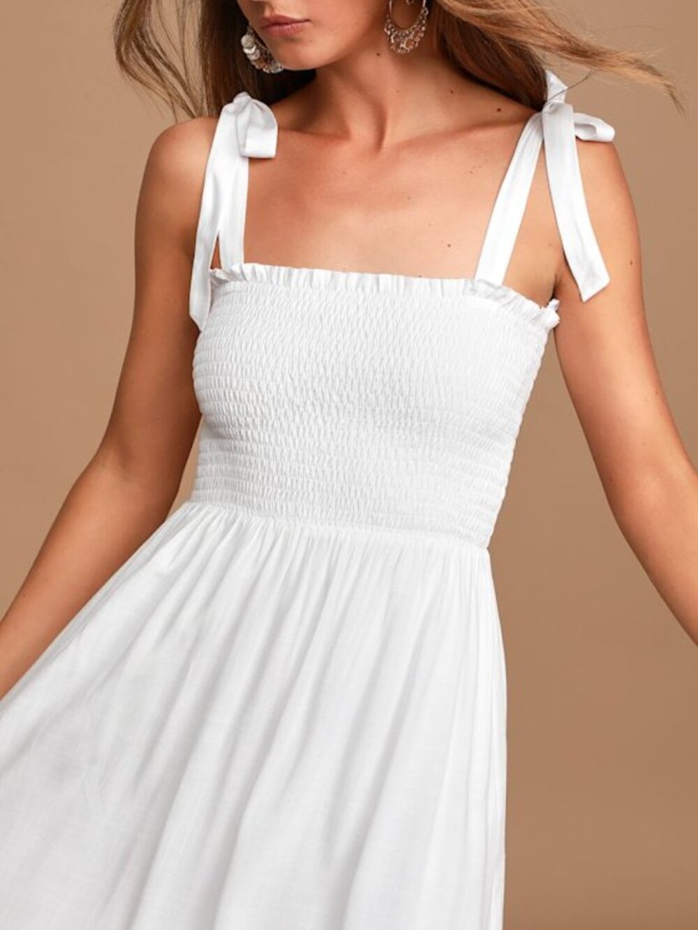 Lulus Looking Up White Smocked Tie-strap Midi Dress - Size S